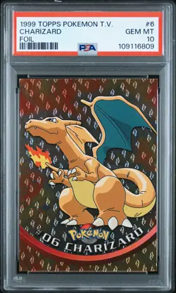 1999 TOPPS POKEMON TV FOIL #6 CHARIZARD PSA 10 - Image 1