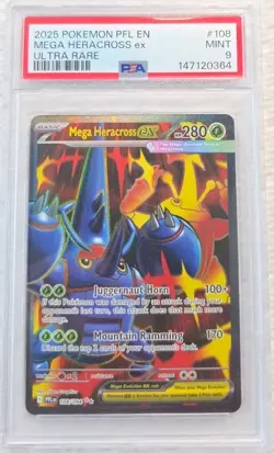 2025 POKEMON PFL EN-PHANTASMAL FLAMES ULTRA RARE #108 MEGA HERACROSS EX PSA 9 - Image 1