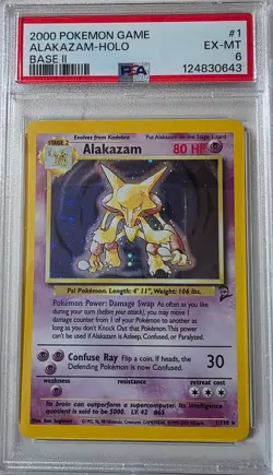 Pokemon Alakazam 1/130 Base Set 2 Holo PSA 6 WOTC Vintage - Image 1
