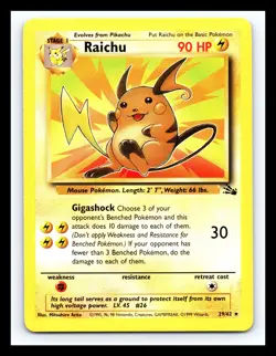 💥 RAICHU Non Holo Rare # 29/62 | Fossil Set | | Pokemon 1999 TCG Vintage | - Image 1