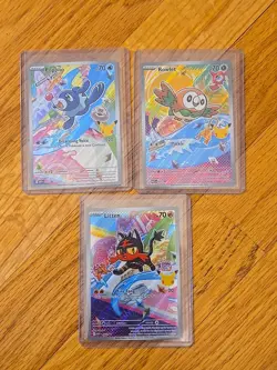 Rowlet, Litten & Popplio First Partner Illustration Collection Promo Set Pokemon - Image 1