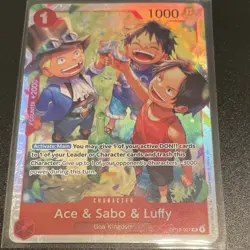 Namco Ace & Sabo & Luffy OP13-007 Carrying on His Will Foil SR 1000 Power 1 Cos… - Image 1