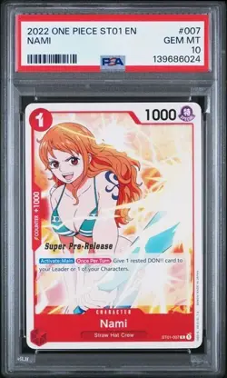 ONE PIECE SUPER PRE RELEASE ST01-007 NAMI PSA 10 GEM MINT - Image 1