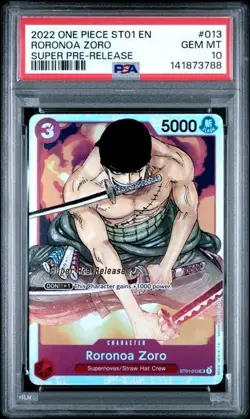 2022 ONE PIECE ST01-013 RORONOA ZORO SUPER PRE-RELEASE PSA 10 GEM MINT - Image 1