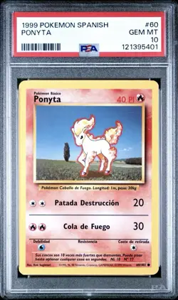 1999 Pokemon SPANISH Unlimited Base Set Ponyta 60/102 PSA 10 GEM MINT - Image 1