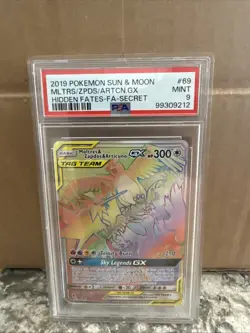 Pokemon Moltres Zapdos Articuno GX Rainbow 2019 Hidden Fates 69/68 PSA 9 - Image 1