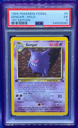 1999 Pokemon TCG Gengar Fossil Holo #5/62 1st Edition PSA 5 EX Excellent - Image 1