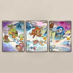 Pokemon First Partner Illustration Rare Turtwig Chimchar Piplup 30th Anniversary - Image 1