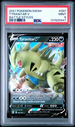2021 POKEMON SWORD & SHIELD BATTLE STYLES #097 TYRANITAR V PSA 9 - Image 1