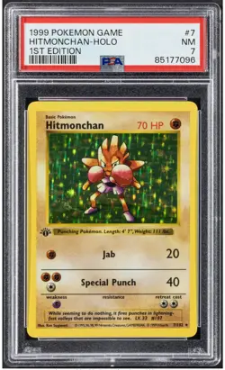 1999 Pokemon BASE SET Game Hitmonchan Holo 1st Edition PSA 7 - Image 1