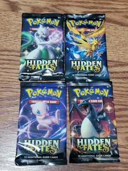 Pokemon TCG Hidden Fates Complete Art Set 4 Sealed Sleeved Booster Packs - Image 1