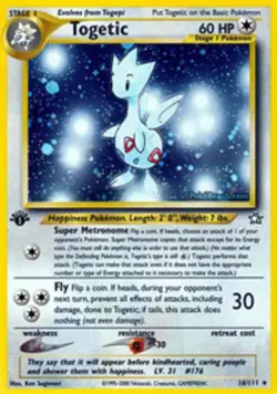 Moderately Played Togetic - 16/111 - Holo Rare - 1st Edition Pokemon Neo Genesis - Image 1