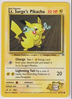 Lt. Surge's Pikachu 81/132 Gym Heroes Common 2000 Pokemon Trading Card Game NM - Image 1