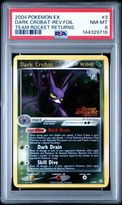 2004 POKEMON EX TEAM ROCKET RETURNS #3 DARK CROBAT-REVERSE FOIL PSA 8 - Image 1
