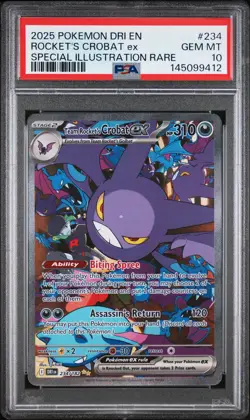 2025 POKEMON DRI EN-DESTINED RIVALS #234 TEAM ROCKET'S CROBAT EX PSA 10 - Image 1