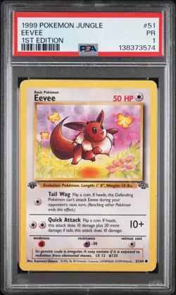 1999 POKEMON JUNGLE 1ST ED #51 EEVEE PSA 1 - Image 1