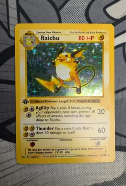 Pokemon TCG Raichu 14/102 1st Edition Base Set Shadowless LP/MP - Image 1