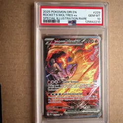 2025 POKEMON DRI EN-DESTINED RIVALS #229 TEAM ROCKET'S MOLTRES EX PSA 10 - Image 1