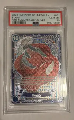 One Piece Op14 3rd Anniversary Buggy Silver Psa 10 English Sp Op 09-051 - Image 3