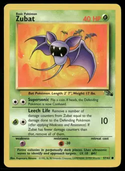 Pokemon Zubat 57/62 Fossil Set Unlimited Common Vintage 1999 WOTC NM - Image 1