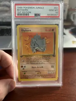 Pokemon 1st Edition Jungle Rhyhorn 61/64 PSA 10 Gem Mint Vintage - Image 1