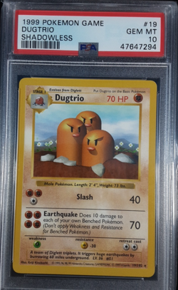 Pokemon Dugtrio Shadowless (POP: 124) PSA 10 Base Set 19/102 Vintage 1999 WOTC - Image 1