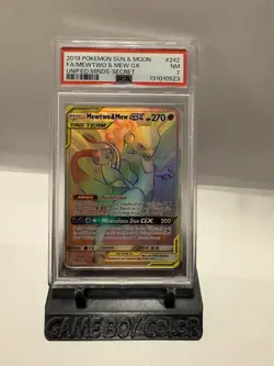 POKEMON MEWTWO AND MEW GX RAINBOW SECRET RARE 242/236 2019 UNIFIED MINDS PSA 7 - Image 1