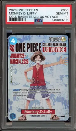 One Piece CCG Monkey.D.Luffy College Basketball US Voyage Promo P-055 PSA 10 - Image 1