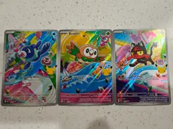 Rowlet,Litten,Popplio First Partner Illustration Promo Set Pokemon 30th Stamp EN - Image 1