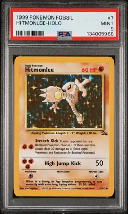 1999 POKEMON FOSSIL #7 HITMONLEE-HOLO PSA 9 - Image 1