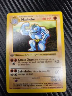 1999 Pokemon Base Set 34/102 Machoke 1st Edition Shadowless Grey Stamp - Image 1