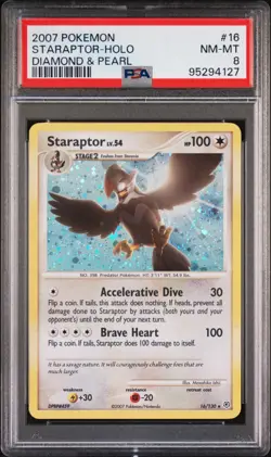 PSA 8 Staraptor Holo Rare #16/130 1999 Pokemon Diamond & Pearl TCG - Image 1