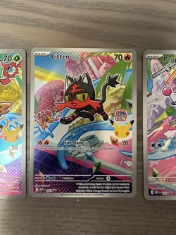 Pokemon TCG First Partner Illustration Rares Rowlet Litten Popplio 043 044 045 - Image 2