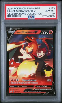 2021 POKEMON SWSH BLACK STAR PROMO CELEBRATIONS COLL LANCE'S CHARIZARD V PSA 10 - Image 1