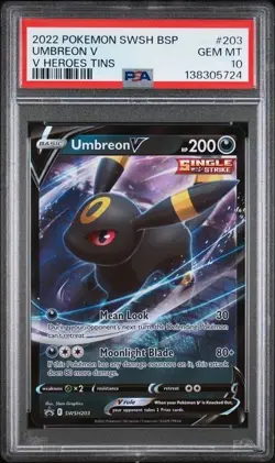 2022 POKEMON SWSH BLACK STAR PROMO V HEROES TINS #203 UMBREON V PSA 10 - Image 1