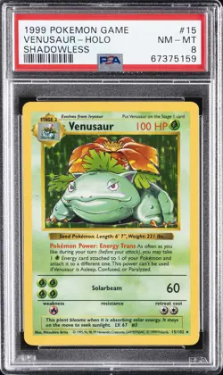 1999 POKEMON BASE SET SHADOWLESS #15 VENUSAUR-HOLO PSA 8 - Image 1