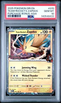 Team Rocket's Zapdos #70 - Pokemon Destined Rivals Stamped Asia Promo - PSA 10 - Image 1