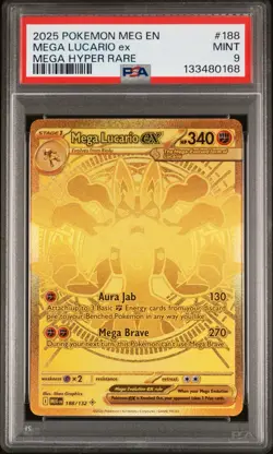 2025 Pokemon Meg En #188 Mega Lucario ex Mega Hyper Rare PSA 9 MINT - Image 1