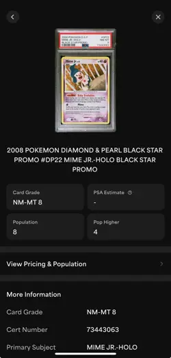 PSA 8 2008 Pokemon D&P Mime Jr. Holo Black Star Promo #DP22 SWIRLED UP 🌀 POP 8 - Image 5