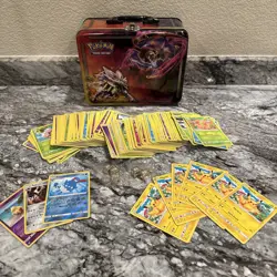 2017 Pokemon Trading Cards Chest Tin Lunch Box with lot 200+ 2017 Cards NM/M - Image 1