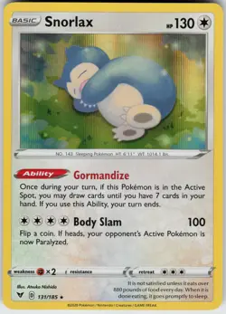 Pokemon Snorlax 131/185 SWSH04: Vivid Voltage Holo card - Image 1