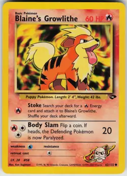 Pokemon TCG Blaine's Growlithe 062/132 Gym Challenge Common card Unlimited LP - Image 1