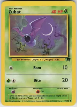 Pokemon TCG Zubat 70/82 Team Rocket Common card Unlimited LP - Image 1