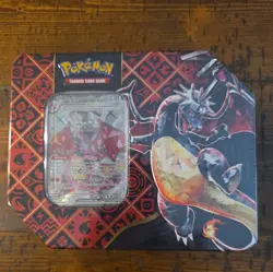 Shiny Charizard ex Paldean Fates Scarlet and Violet Pokemon TCG Tin - Image 1