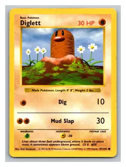 Pokemon Diglett #047/102 Base Set (Shadowless) Trading Card TCG Nintendo 1999 - Image 1