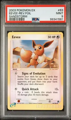 2003 POKEMON EX SANDSTORM #63 EEVEE-REVERSE FOIL PSA 9 - Image 1