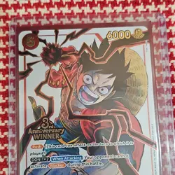 Bandai One Piece CCG Monkey D. Luffy Leader Promo 3rd Anniversary Winner Rush - Image 1