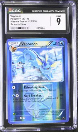 CGC 9 MINT Vaporeon 2013 Plasma Freeze 20/116 Reverse Holo Pokemon Card - Image 1