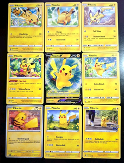 9 Pikachu Pokemon Cards Lot - 2017 - 2024 Burning Shadows Hidden Fates Evolving - Image 2