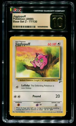 CGC Pristine 10 Jigglypuff Base Set 2 Pokemon Card #77 - Image 1